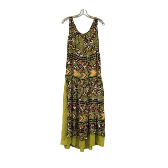 VTG Maxi Dress A.B.S. by Allen Schwartz Drop Waist Green Boho Print 6 USA - Picture 2 of 6